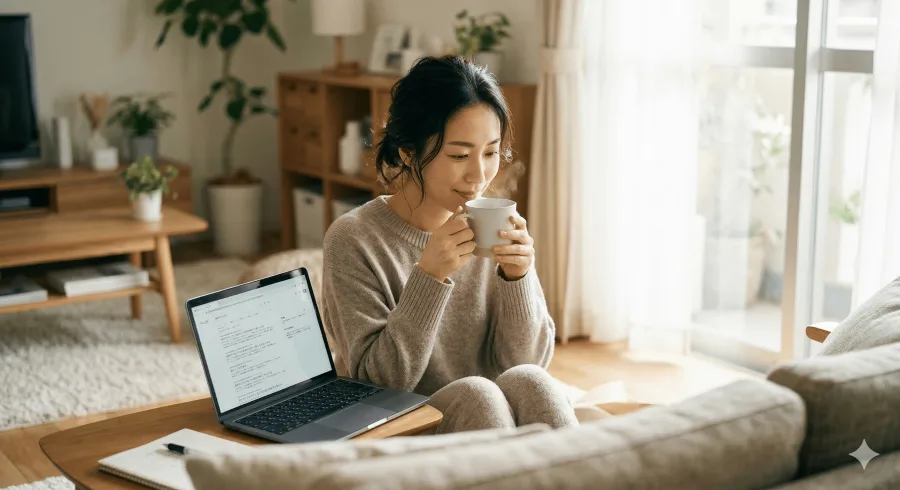 白湯を飲んで体を温める女性のセルフケア