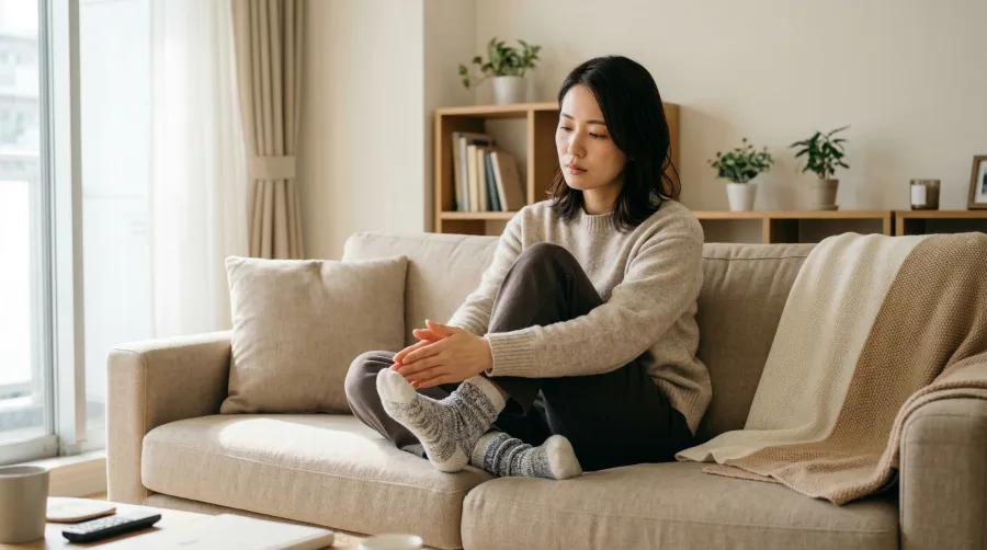 冷えによる手足の冷たさに悩む女性
