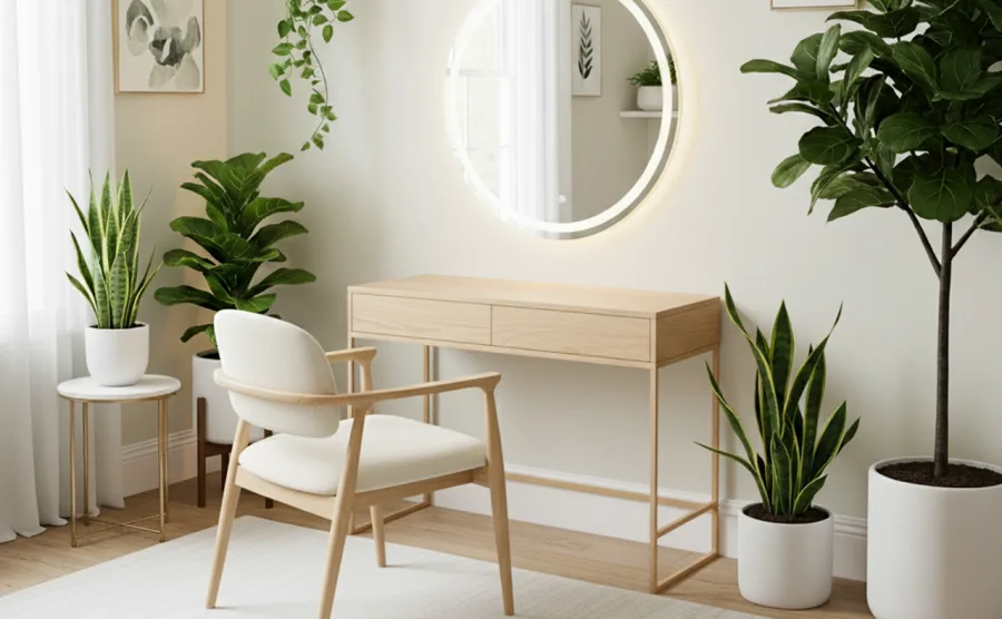 メイク直し台とデスクのある自宅サロンのイメージ画像