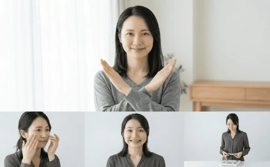 ほうれい線を悪化させる3つのNG行動（摩擦マッサージ・過度な顔ヨガ・急激なダイエット）への注意喚起