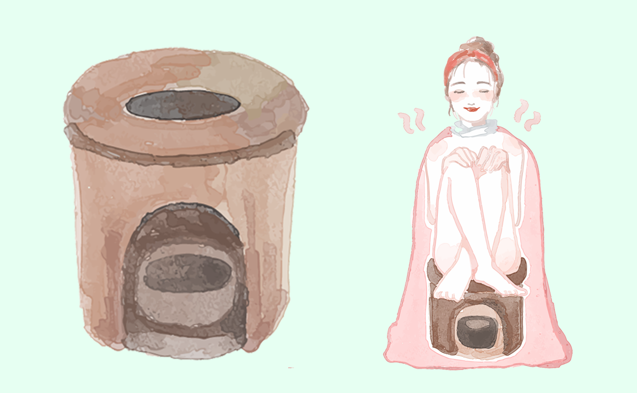 座浴器と座浴器に座っている女性のイメージ画像